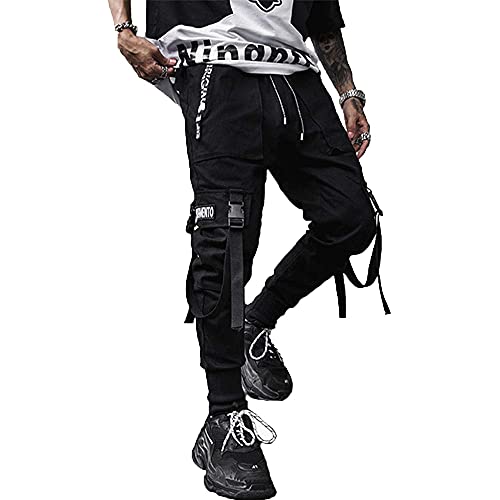 XYXIONGMAO Men's Jogger Techwear Pants Hip Hop Goth Pants Streetwear Harem Pants Sweat Pants Tactical Track Pants Multi Pocket Black Joggers Cyberpunk Cargo Cool Baggy Pants (Black, XL)