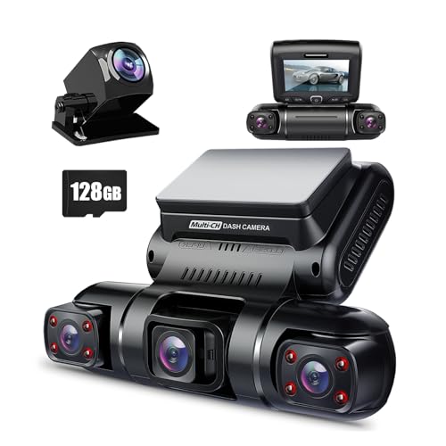PRUVEEO Dash Cam, 4 Channel Camera FHD 1080Px4, Front, Left, Right and Rear, Front and Rear Inside, Built in GPS WiFi, 256 GB Max, Free 128GB Card, D90-4CH