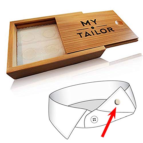 Collar Stay Stickers for Men & Women - Double Sided Tape For Fashion - Shirt, Tie & Belt Anchor - Shirt Button Repair - With Magnetic Luxury Bamboo Storage Box (66 Pack)