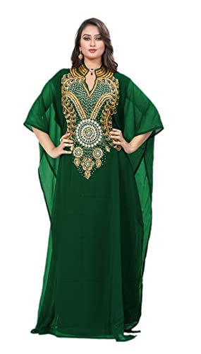 KoC Chiffon Women wear Kaftan Farasha Caftan Long Wedding Dress Beack Top, Green