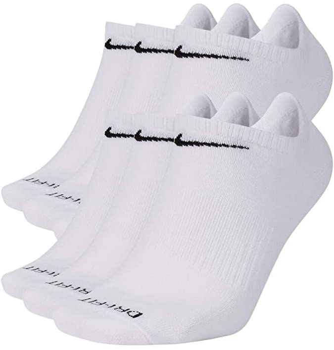 Nike Everyday Plus Cushion No Show 6-Pair Pack Socks, White/Black, Medium