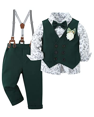 YALLET Toddler Baby Boy Clothes Suit Gentleman Wedding Outfits, Formal Dress Shirt+Bowtie+Vest+Boutonniere+Suspender Pants