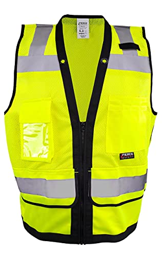 Fierce Safety SU300G Surveyors Class 2 Green Reflective Vest with Tablet Pockets | Meets ANSI/ISEA Standards | Medium