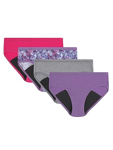 Hanes Girls' Comfort Underwear, Boyshort Period Panties, Moderate Protection, 4-Pack, Hipster-Multi-4 Pack, 18