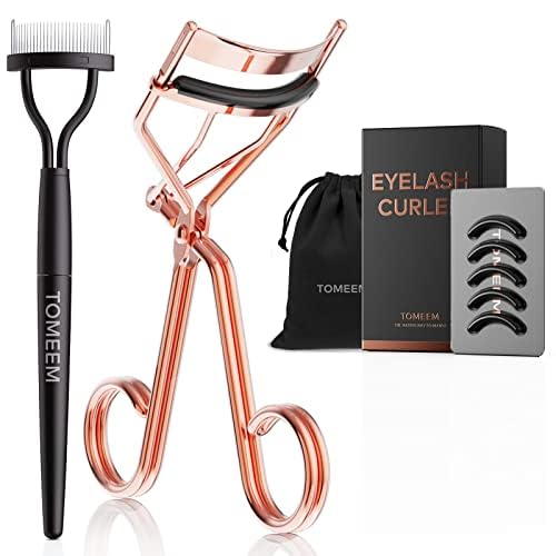TOMEEM Eyelash Curler with Comb, Professional Volumizing Lash Lift Kit Lash Curler with Refill Pads for Home & Travel Uses, Rose Gold