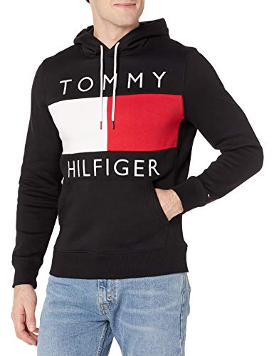 Tommy Hilfiger mens Quinn Hoodie Hooded Sweatshirt, Th Deep Black, Medium US