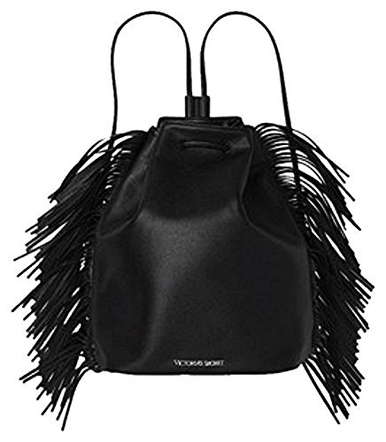 Black Faux Leather VS Fashion Show Fringe Backpack