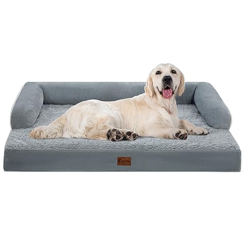 Casa Paw Orthopedic Dog Beds for Extra Large Dogs, Waterproof XLarge, Memory Foam Couch , Comfy Bolster Pet Bed with Removable Washable Cover, Nonskid Bottom (X-Large, Grey)