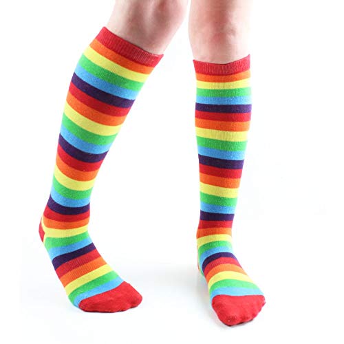 juDanzy Knee High Socks With Grips for Babies, Toddlers & Children (one pair) (6+ Years, Rainbow)