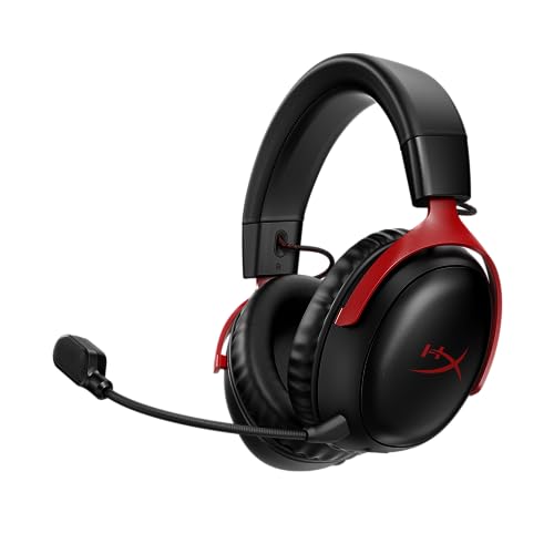 HyperX Cloud III Wireless – Gaming Headset for PC, PS5, PS4, up to 120-hour Battery, 2.4GHz Wireless, DTS Spatial Audio, 53mm Angled Drivers, Memory Foam, Durable Frame, 10mm Microphone, Black/Red