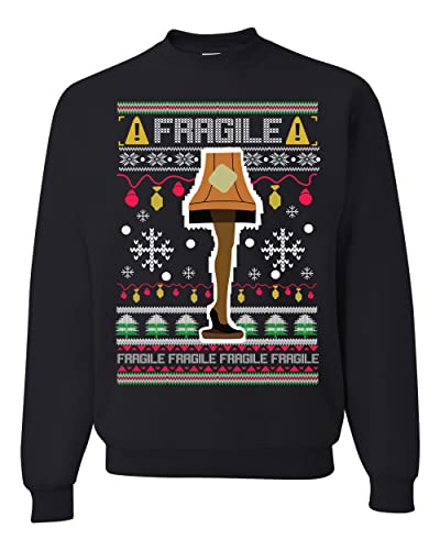 Wild Bobby Fragile Leg Lamp Christmas Story Funny Xmas Ugly Christmas Sweater Unisex Crewneck Sweatshirt, Black, Large