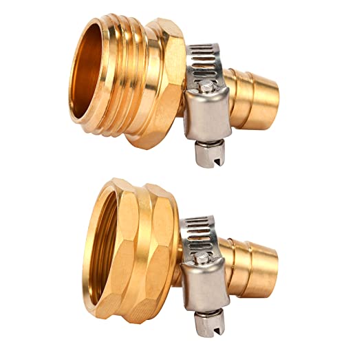 Sanpaint Brass Garden Hose Connector Repair Mender Kit with Stainless Clamp,Fits 1/2' Water Hose Fitting (1/2' Barb x 3/4' GHT)