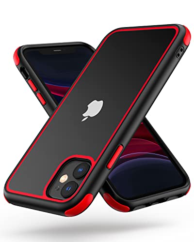 Mobnano for iPhone 11 Crystal Clear Case, with Multicolor Protective Shockproof Bumpers, Not Yellowing Anti Scratch Transparent Hard PC Back & Soft Silicone TPU Frame Cover (Black/Red)