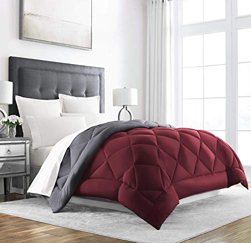 Sleep Restoration All Seasons Queen/Full Size Comforter - Reversible - Cooling, Lightweight Summer Down Comforter Alternative - Hotel Quality Bedding Comforters - Burgundy/Grey