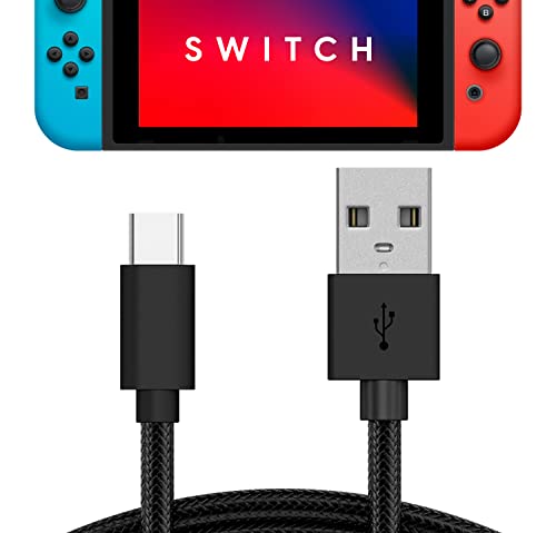 TALK WORKS USB C Charger Cable for Nintendo Switch/Lite + Switch OLED & Pro Controller - 6ft Nylon Braided USB Type C Charging Cable - Slate