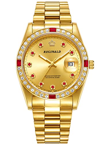 Reginald Watches for Men Hands Sapphire Full Gold Stainless Steel Quartz Dial Unisex Watches (Gold)
