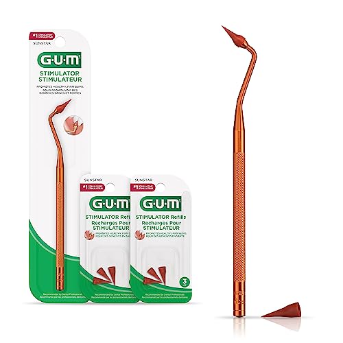 GUM Stimulator Permanent Handle - Long Handled Massager (Handle + 2 Refill Packs)