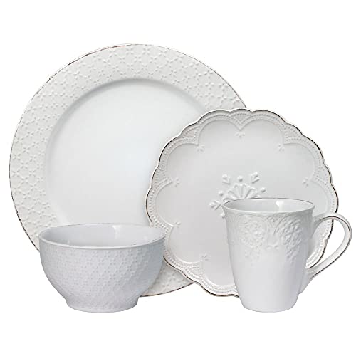 Pfaltzgraff French Lace White 16 Piece Dinnerware Set, Service for 4