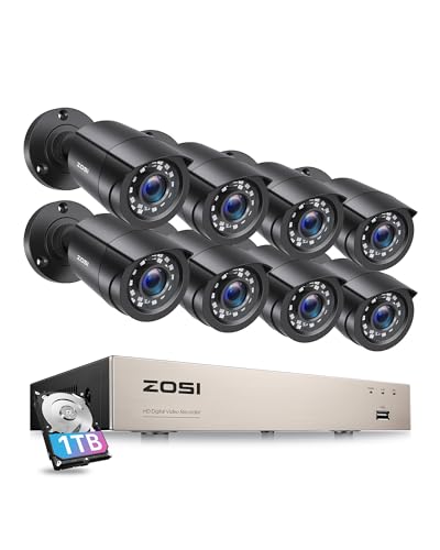 ZOSI 3K Lite 8CH Security Camera System Outdoor with 1TB Hard Drive,AI Human/Vehicle Detection,Night Vision,H.265+ 8 Channel 5MP Lite Video DVR Recorder,8X 1080P HD 1920TVL Weatherproof CCTV Cameras