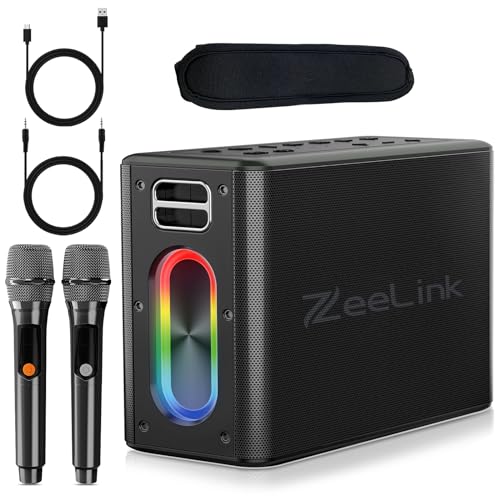 Zeelink Karaoke Machine with Two Wireless Microphones, 150W Powerful Portable Bluetooth Speaker for Party, 24 hour playtime with 15000mAH high-capacity Battery, LED Lights, Supports TWS/REC/AUX/USB/TF