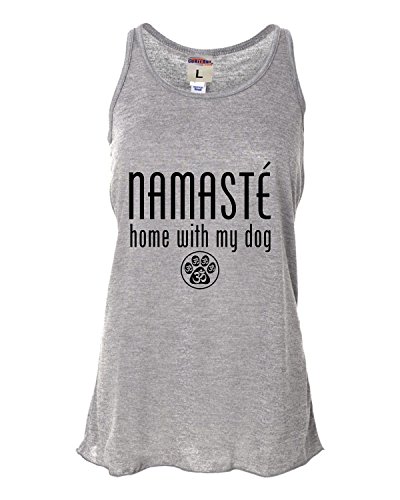 Go All Out Medium Heather Grey Womens Namaste Home with My Dog Flowy Racerback Tank Top T-Shirt