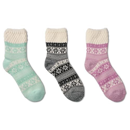 Sof Sole Fireside Double-Layer Cozy Ultra-Warm Soft Giftable Multi-Pack Crew Socks, Green/Back/Pink/White, Medium