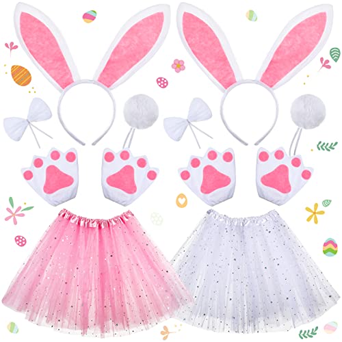 SATINIOR 2 Set Easter Bunny Dalmatian Ears Costume Kids Bunny Tutu Cosplay for Easter Mardi Gras Party Pink White Black for Dog (Delicate Style)