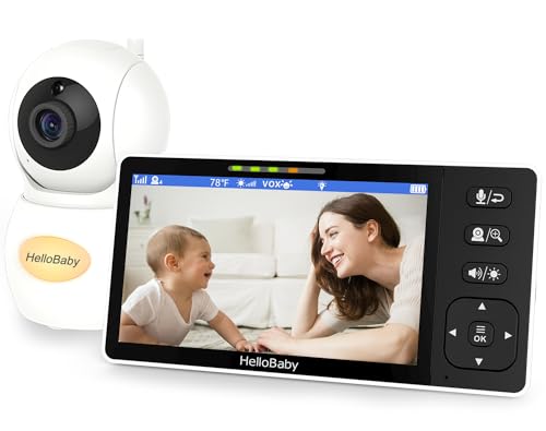 HelloBaby 720P 5.5'' HD Video Baby Monitor No WiFi, Remote Pan Tilt Zoom Baby Monitor with Camera and Audio Wide View Range, 1080P Camera, Night Light, Hack Proof, 4000mAh Battery, Time&Clock