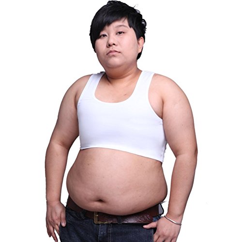 BaronHong Tomboy Trans Lesbian Cotton Chest Binder Plus Size Short Tank Top(White,3XL)