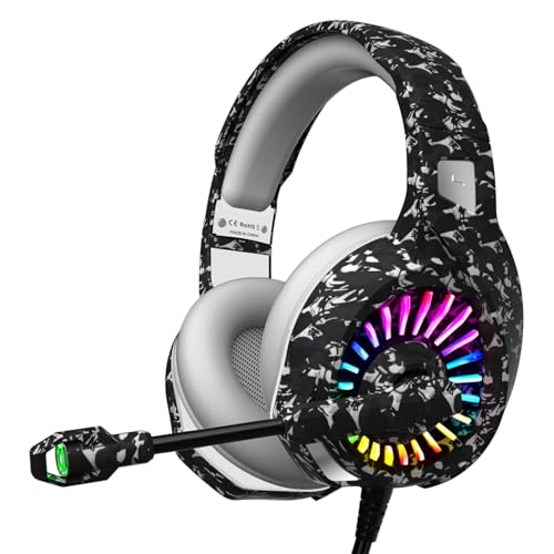 ZIUMIER Camo Gaming Headset for PS4, PS5, Xbox One, PC, Laptop, Mac, Nintendo, 3.5MM Wired Gaming Headphones with Microphone, Bass Surround, LED Light, Camouflage