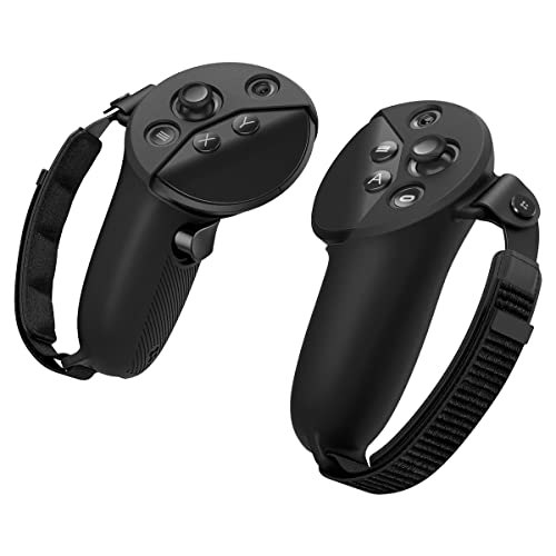 Spigen Silicone Fit Controller Cover Compatible with Meta Quest Pro VR Gaming Controller Grip with Adjustable Strap for Anti-Slip Protection - black
