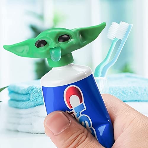 2023 New Baby Yoda Toothpaste Cap Yoda Toothpaste Hat Dispenser Baby Yoda Toothpaste Topper Toothpaste Squeezer for Children and Adults Catoon Funny Toy Model Bathroom Supplies Decorations Kids Gift