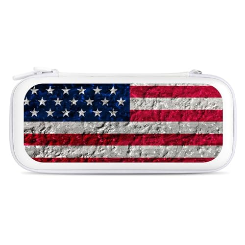 Retro USA Grunge Texture Flag Compatible with Switch Case with Wristlet Travel Carrying Bag Holds 15 Game Cartridges White-style-13