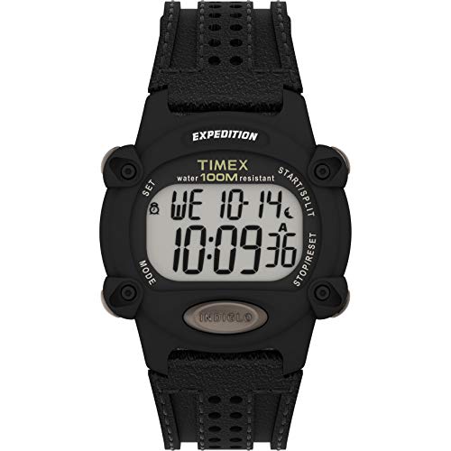 Timex Men's Expedition Digital CAT 39mm Watch – Black Case with Black Fabric & Leather Strap