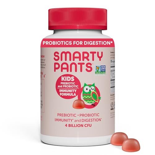SmartyPants Kids Probiotic Immunity Gummies: Prebiotics & Probiotics for Digestive Health and Immune Support Supplement, Gluten Free, Vegan, Strawberry Crème Flavor, 60 Count (30 Day Supply)