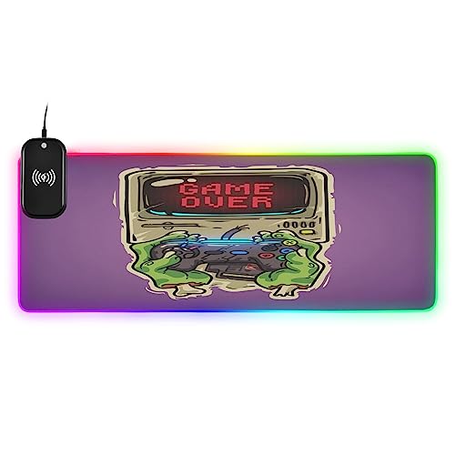 VKPSCHJ Gaming Mouse Pad with Wireless Charger 15W,Cartoon Zombie Game Over RGB Desk Pads Large Computer Keyboard Mat XL Glowing Mouse Pad Non-Slip for Mobile Phone Desktop PC Laptop