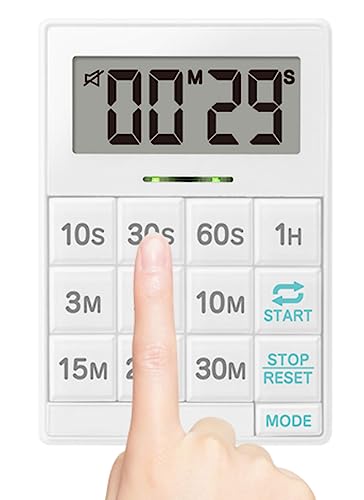 dretec One-Push Timer, Just Press, Easy, Time Saving, Interval, Silent, Kitchen Timer, Timer, Digital, Magnet, Stand, Light, Study, Muscle Training, Sports, White