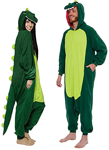Funziez! Dinosaur Costume - Trex Cosplay - Reptile One Piece Pajama (Green Dinosaur, L)