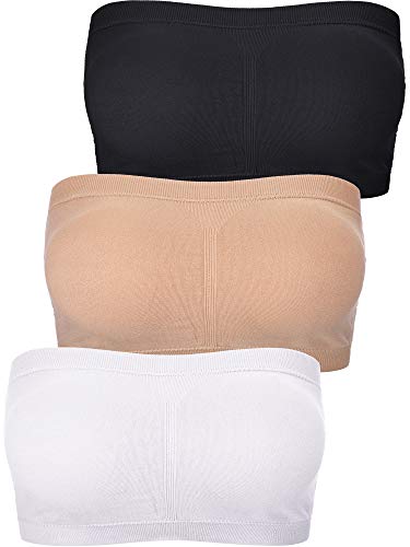 Women Bandeau Bra Padded Strapless Brarette Bra Seamless Bandeau Tube Top Bra (Black, White and Nude Color, X-Large)