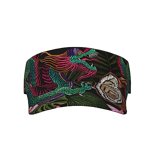 Embroidery Dragon Sun Visor Hat, Adjustable Sports Visor Hats Athletic Beach Sun Hat Visor Cap for Men Women Adults