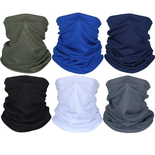 Geyoga Summer Face Mask for Men Neck Gaiters Scarf Face Covering Balaclava Fishing Cycling Running Masks Windproof Bandana (Black, Grey, Royal Blue, Green, Navy, White, 6 Pieces)