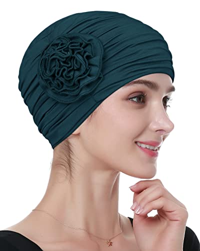 Bamboo Chemo Headscarf for Women Hair Loss Pre-Tied Bonnet Dark Green