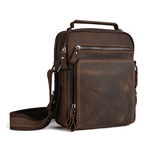 BAIGIO Genuine Leather Messenger Bag for Men Vintage Shoulder Crossbody Bags Handbag Bag Man Purse Sling Casual Day Pack for Work Business Travel (Dark Brown)