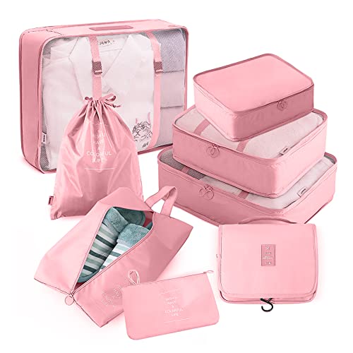 AVITORO 8 Set Packing Cubes for Suitcases, Packing Cubes Travel Luggage Organizer Bags for Travel Essentials, Lightweight Packing Organizers with Toiletries Bag Travel Accessories(Pink)