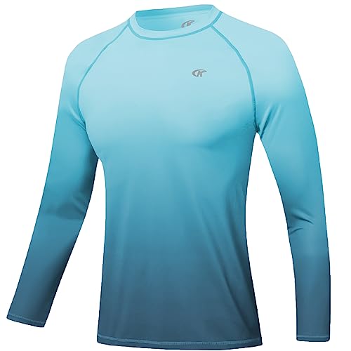 Men's Long Sleeve Swim Shirts Rash Guard Shirts UPF 50+ Sun Protection Quick Dry T-Shirt Athletic Workout Running Hiking Tops Shirts Gradient Sky Blue M
