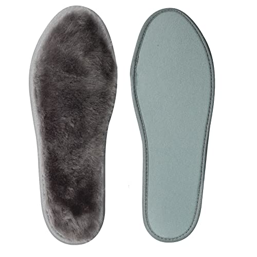 riemot Men's Sheepskin Insoles Winter Boot Inserts Premium Extra Thick Shearling Inserts Replacement Warm Furry Wool Shoe Insole Fleece Slipper Inserts Grey US 11/EU 44