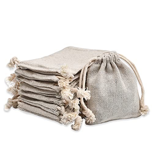 calary 50pcs Double Canvas Drawstring Bag Cotton Pouch Gift Sachet Bags Muslin Bag Reusable Tea Bag 2.75x4 Inch