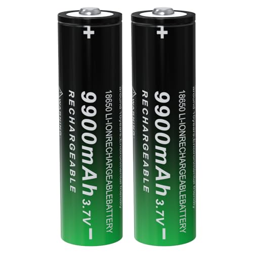 18650 Rechargeable Battery 9900mAh Lithium ion 3.7Volt Large Capacity Batteries for Headlamp Flashlight (Button Top, 2 Pack)