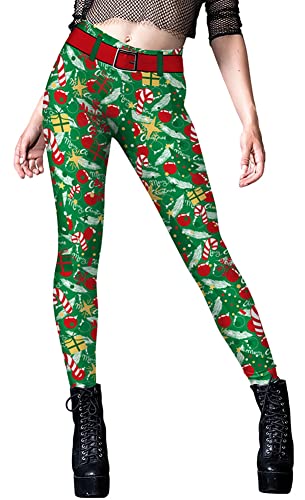 Sister Amy Women's High Waist Printed Santa Claus Ankle Elastic Tights Legging X-Christmas Tree Large
