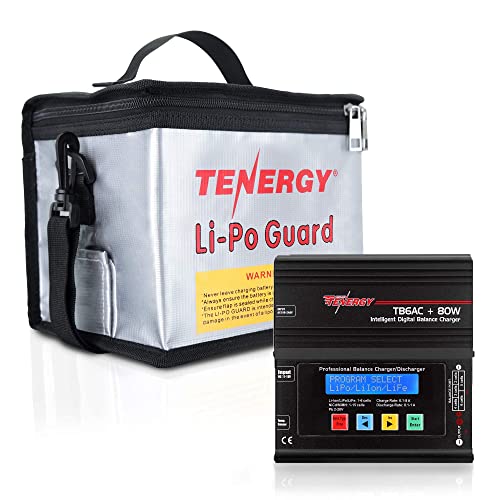 Tenergy TB6AC 80W Balance Charger Discharger and Lipo Zipper Bag for Charging and Storage 8.5x6.5x5.7inches